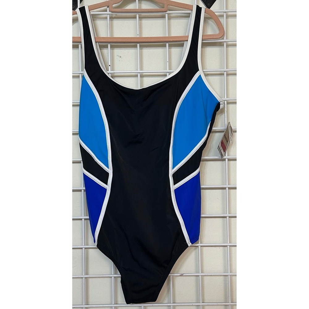 Reebok One Piece Swimsuit Style 781542 Cobalt Black Blue White Size 18 NWT